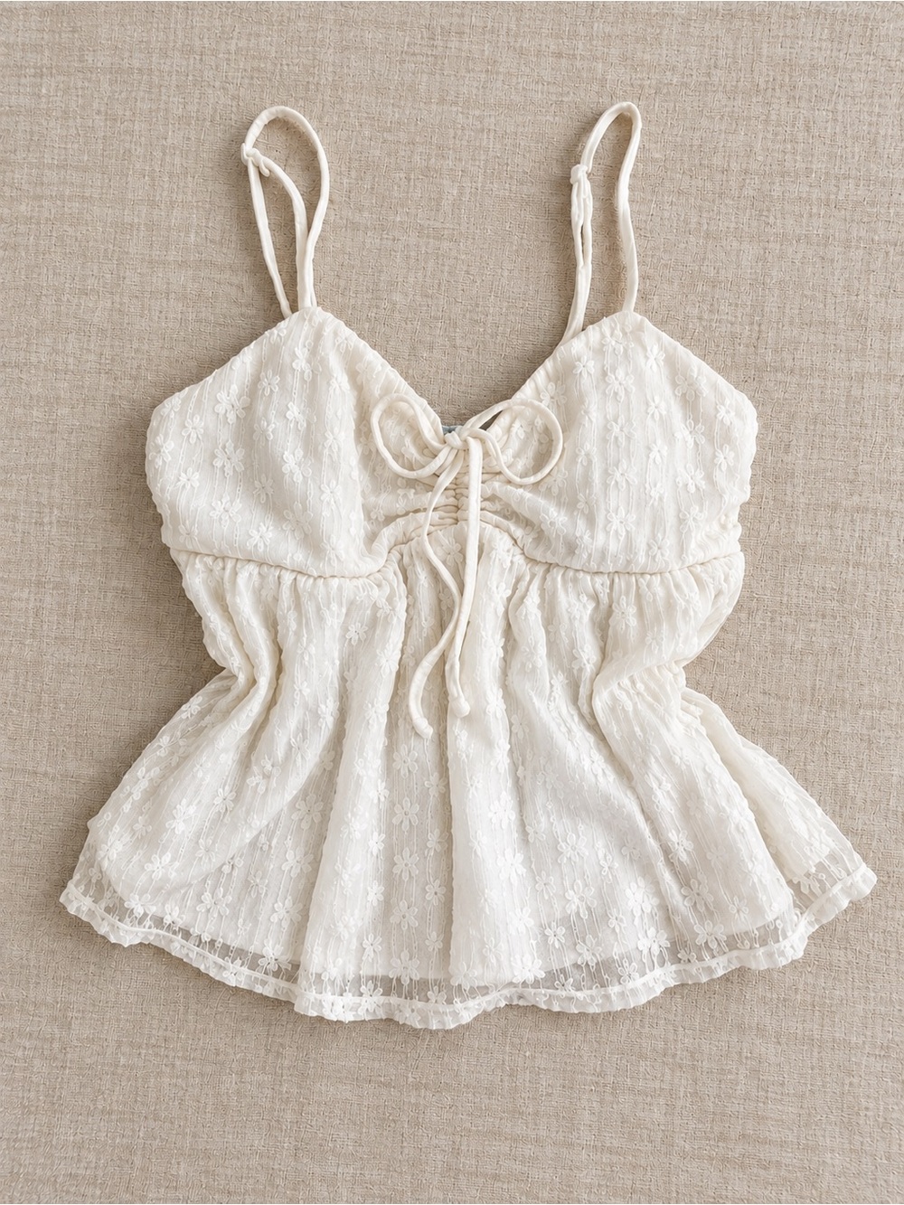 No Boundaries Cream Lace Tie-Front Cami